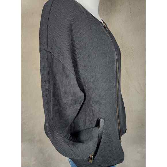 Eileen Fisher Woman's Boxy Silk Blend Black Blazer Zip Jacket No Collar Size M - Picture 8 of 13